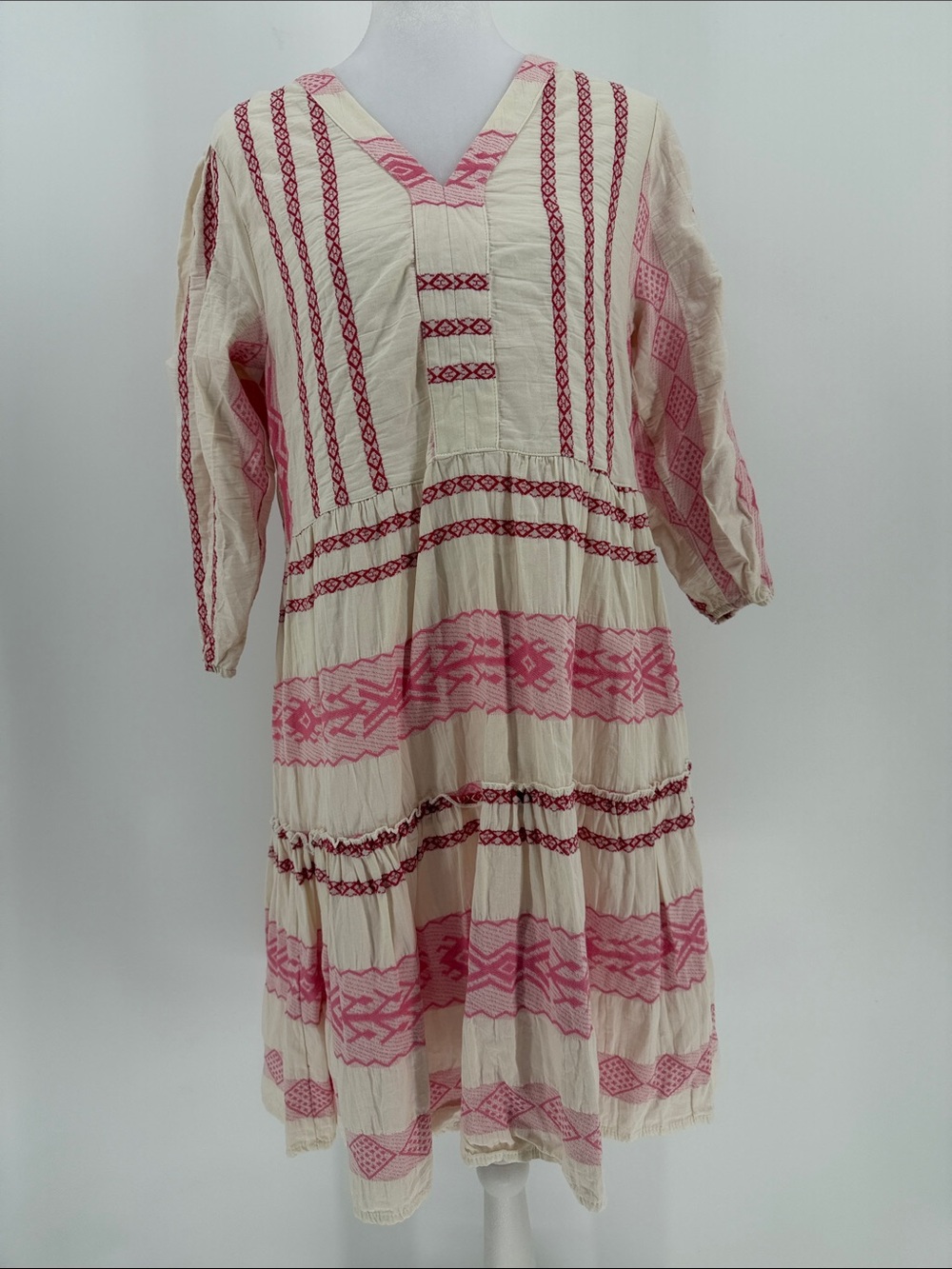 Flowers For Friends Embroidered Mini Dress XS Pink Cream Cottagecore Boho - Picture 2 of 8